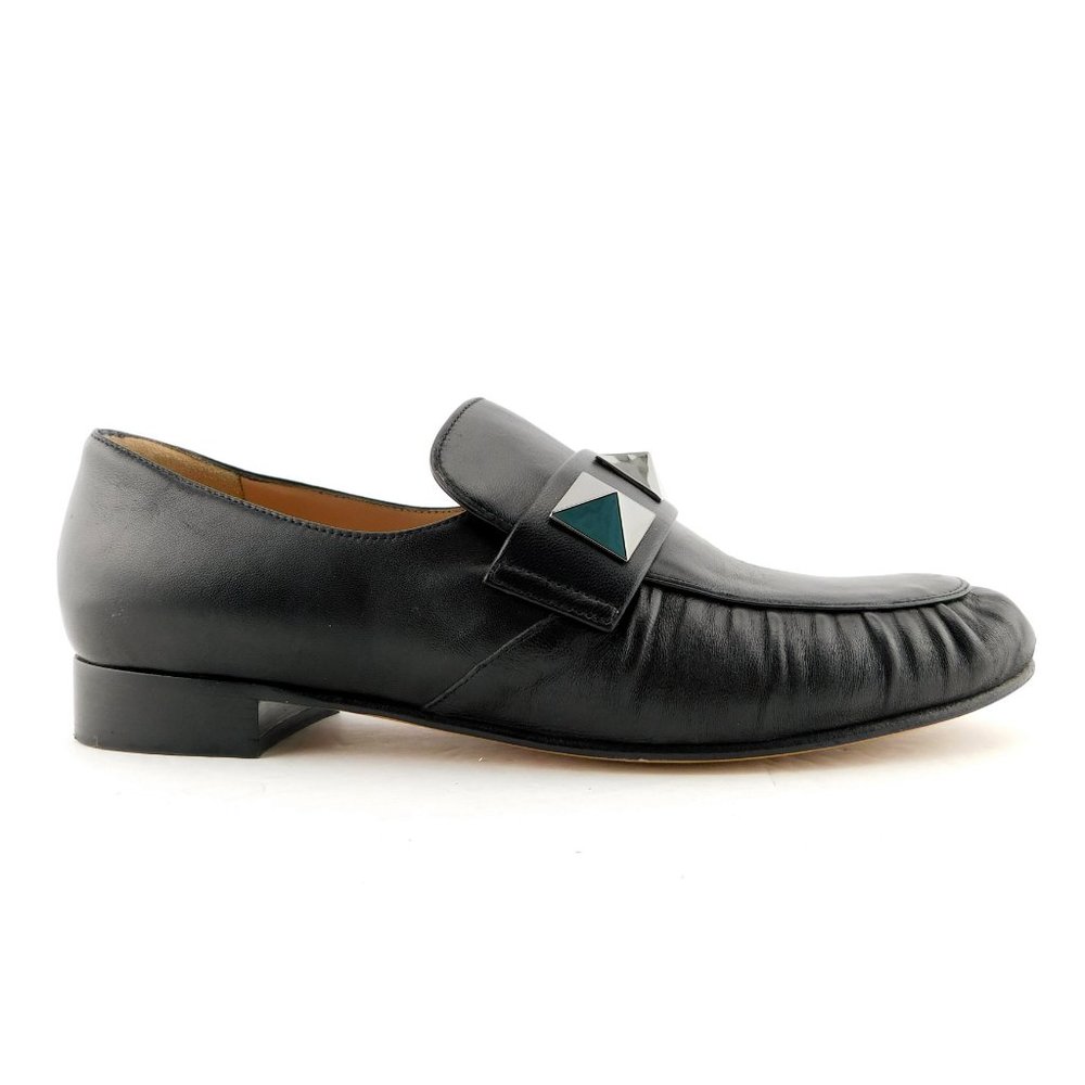 VALENTINO Rockstud Black Leather Slip-on Flat Loafers 37 - Picture 3 of 10